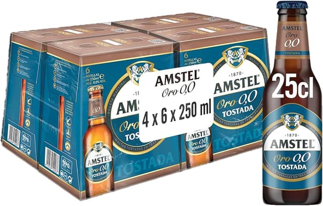 Detalle de Amstel Oro 0,0 Cerveza Tostada Sin Alcohol 4 Pack🍺