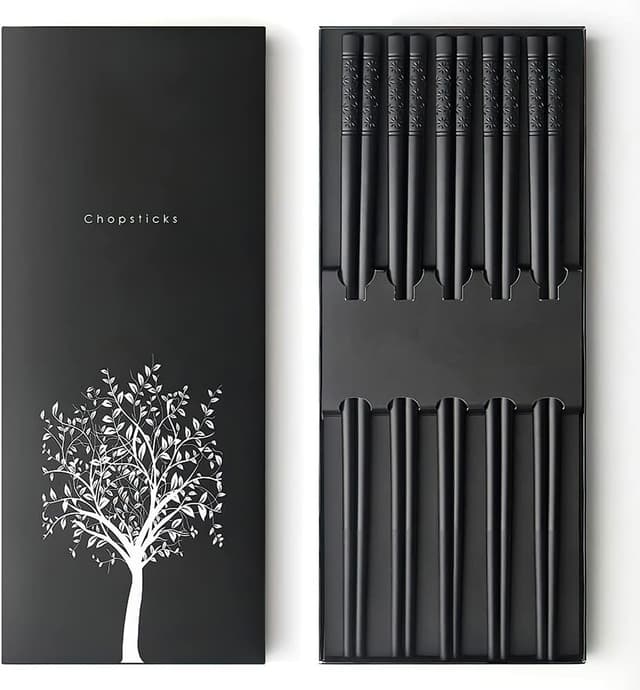 Detalle de AOOSY 5-Paar spülmaschinenfeste Fiberglas-Essstäbchen (schwarz) für Sushi, Reis & Nudeln