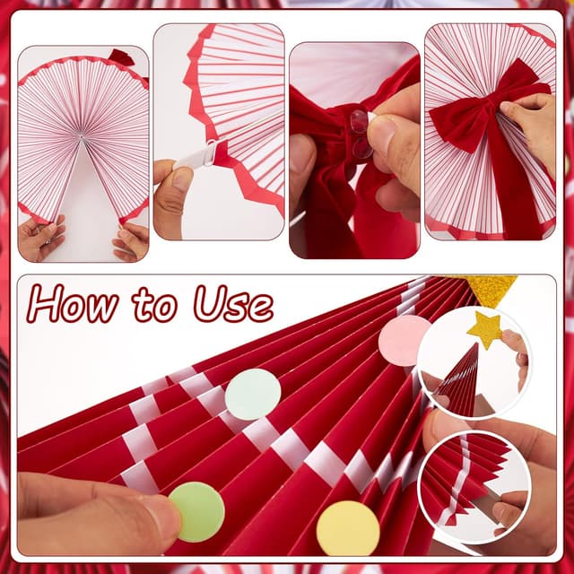 Thumbnail 3 de Reusable Christmas Decorations Ceiling Paper Fans with Star Tree Topper 🎄