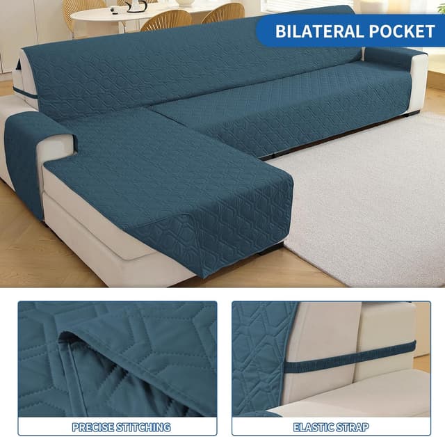 Detalle de YSTELLAA Impermeabile copridivano 2 posti con penisola, reversibile e antiscivolo verde scuro