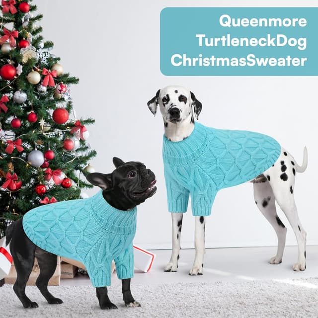 Detalle de Queenmore French Bulldog Jumper – Stretchy Warm Turtleneck Knitted Dog Sweater (Greyhound/Labrador/Border Collie), Lake Blue, L