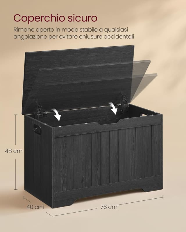 Detalle de VASAGLE LHS011B02 Cassapanca Contenitore con panchina da ingresso e cerniere di sicurezza, stile rustico