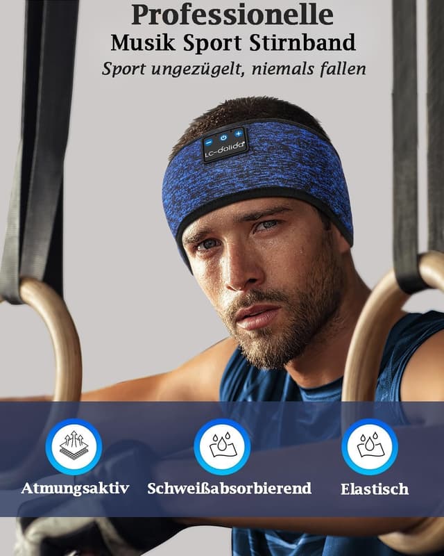 Detalle de LC-dolida Schlafkopfhörer Bluetooth 5.4 als Stirnband (Schlafmaske-Headband) – Blau