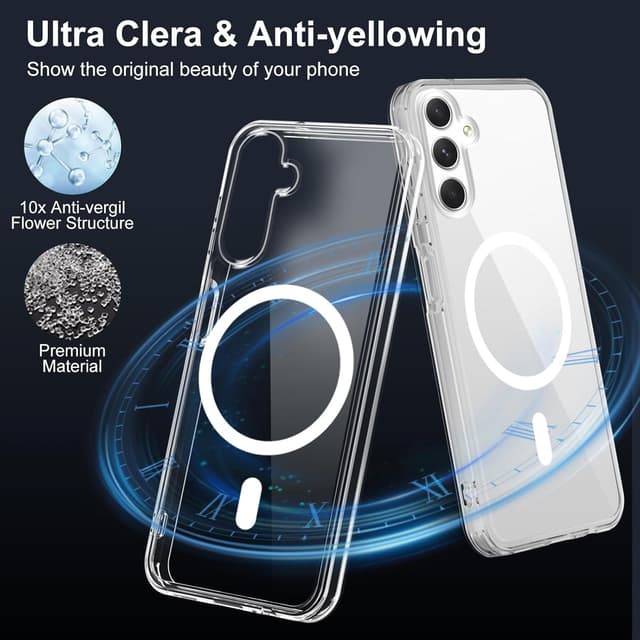 Detalle de XTCASE Coque magnétique pour Samsung Galaxy S26 compatible MagSafe (transparente, anti-rayures) avec bumper TPU antichoc
