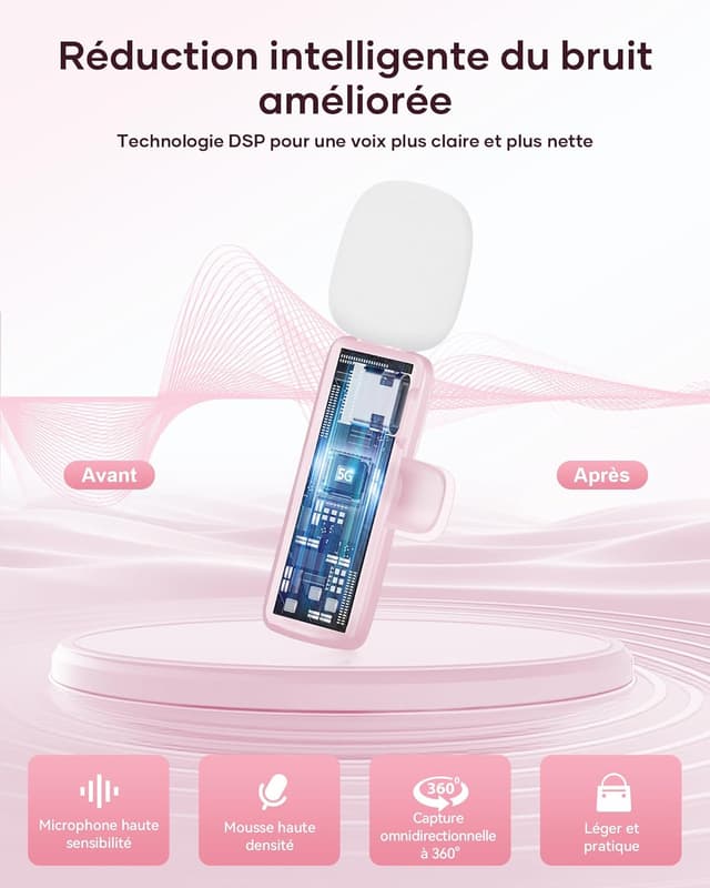 Detalle 1 de Micro-cravate sans fil CZOCPOS (lot de 2) rose : son plus clair pour téléphone, Pad et Android