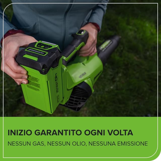 Detalle de Greenworks GD40ABK2X Soffiatore di foglie a batteria 40V brushless, 210 km/h e 15,6 m³/min