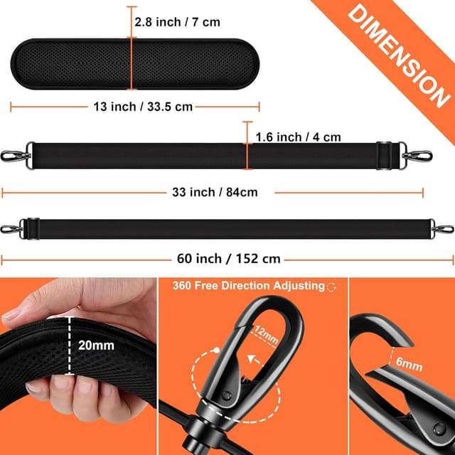 Detalle 2 de ZINZ 60-Zoll Schultergurt mit abnehmbarem, ultradickem Polster – Schulter-/Crossbody-Gurt für Aktentasche & Laptoptasche, Schwarz