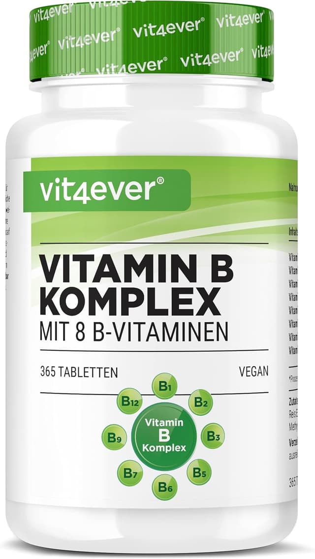 Detalle de vit4ever Vitamin B Komplex mit 365 Tabletten (12-Monatsvorrat) – alle 8 B-Vitamine in einer veganen Tablette