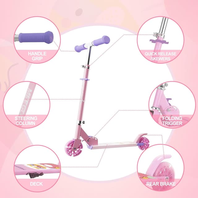 Detalle de MEE GOO Kids Scooter (Ages 3+) – 2 Wheels, Easy Folding, 3-Level Adjustable Handlebar & Rear Brake