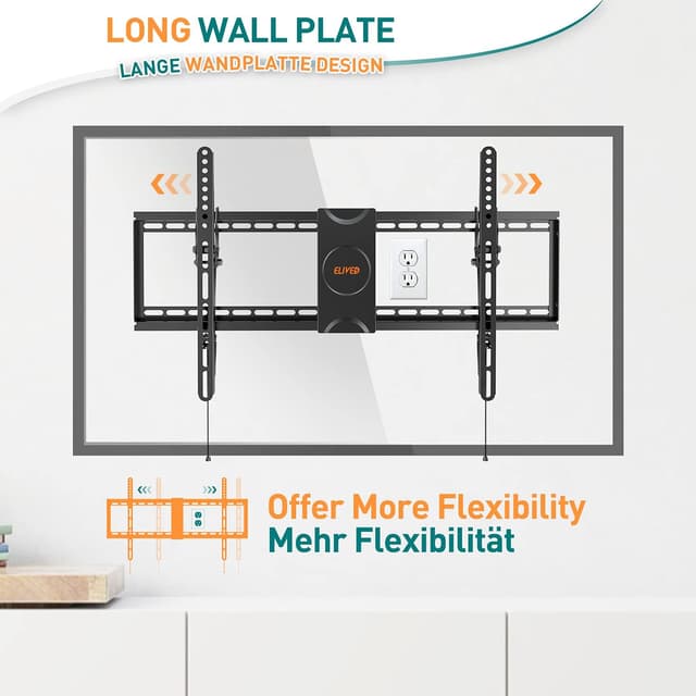 Detalle de ELIVED EV008 Support TV mural inclinable pour écrans plats et incurvés VESA jusqu’à 600x400 mm