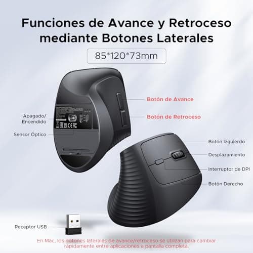 Detalle de UGREEN Ratón Inalámbrico Ergonómico Vertical Bluetooth 5.4 🖱