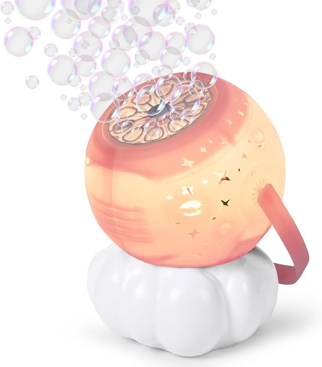 Detalle de cossy Seifenblasenmaschine – automatische, wiederaufladbare Bubble-Maschine für Kinder (mit Licht, bis 20.000+ Blasen/Min) in Rosa
