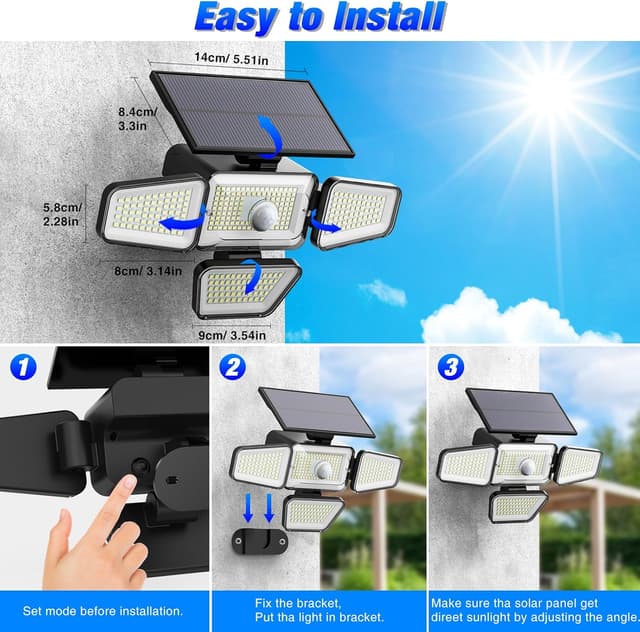 Thumbnail 6 de Peasur faretto LED da esterno solare con sensore di movimento e 318 LED