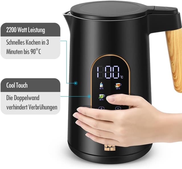 Detalle de FOR ME ForMe Edelstahl-Wasserkocher 1,7 L mit Temperaturwahl 40–100 °C und Warmhaltefunktion