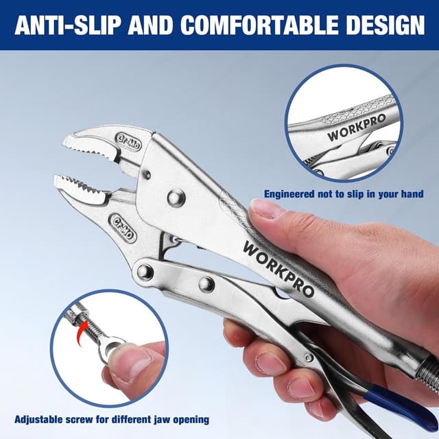 Detalle de WORKPRO 2-Piece Locking Pliers Set (6.5" Long Nose & 10" Curved Jaw) CR-MO Steel