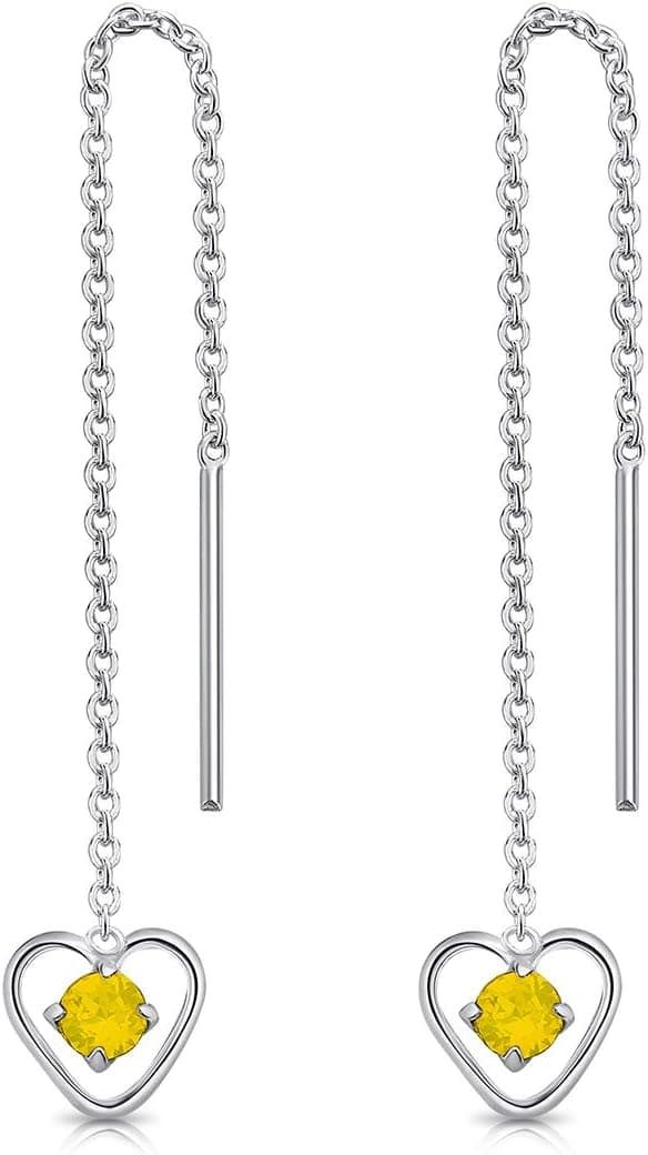 Detalle de DTPsilver® Durchziehohringe aus 925 Sterling Silber mit Herz-Anhänger und 3 mm Swarovski Elements Kristall – Länge 68 mm