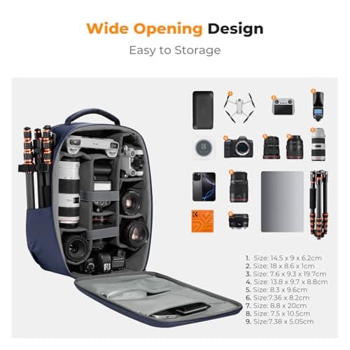 Detalle 2 de K&F CONCEPT Mochila para cámara impermeable y resistente a golpes con compartimento para portátil de 16" (azul marino)