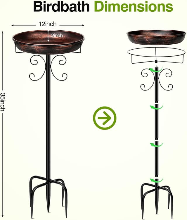 Thumbnail 6 de Yepper 35In Metal Bird Bath 12in Bowl