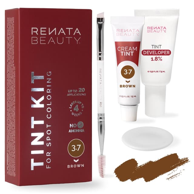 Detalle de Renata Beauty Tint Kit (Brown) — Cream Hair Dye for Spot Coloring, Gray Coverage, Long-Lasting Up to 4 Weeks