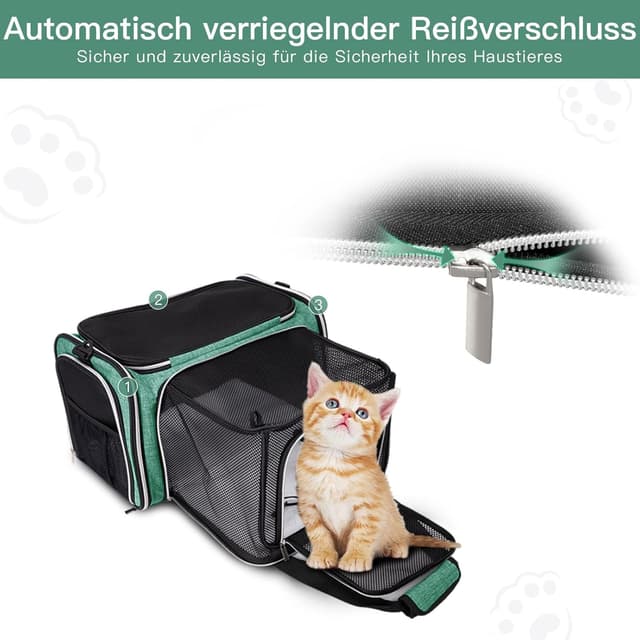 Detalle 2 de BAGLHER Expandable Cat Carrier with Travel Litter Box (Green) – collapsible, leak-proof travel crate