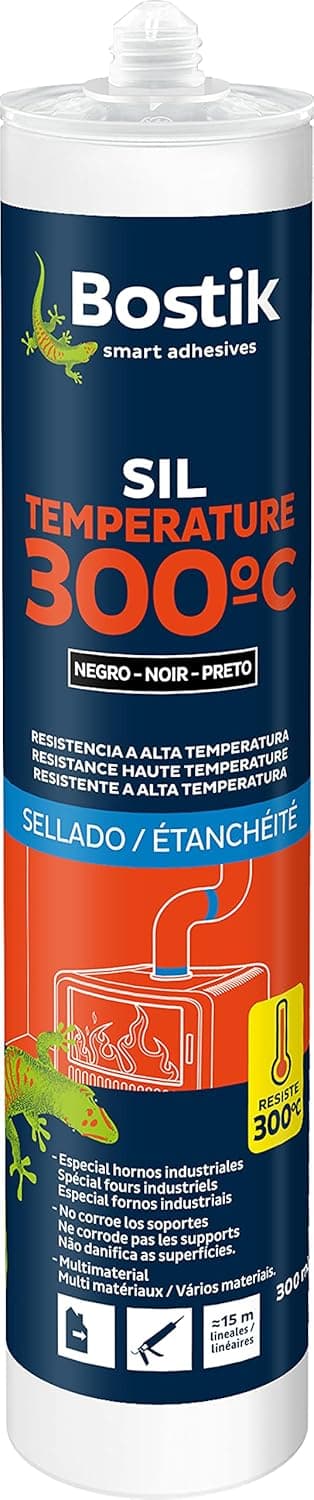 Detalle de Bostik SILTEMPERATURE 300°C – mastic silicone haute températures noir en cartouche 300 ml