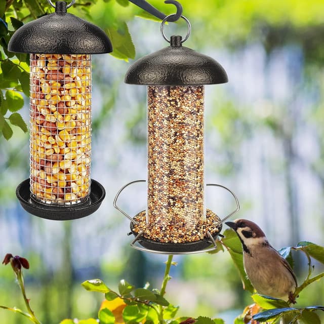 Detalle de Urban Deco Hanging Bird Seed Feeders Set (Metal Tube) – Mixed Seed & Peanut Feeders with Hanger
