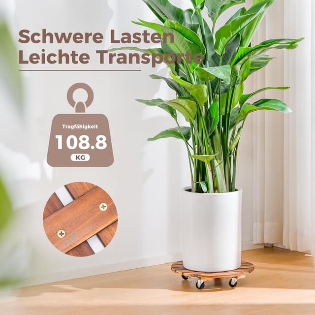 Detalle de Bamworld Pflanzenroller 2er-Set (Ø 30,5 cm) – mit feststellbaren Rollen, belastbar bis 130 kg