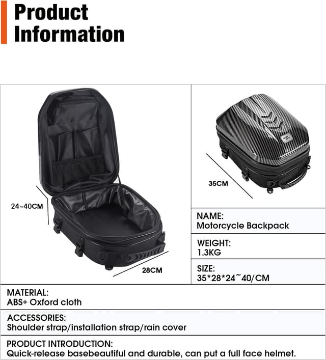 Detalle de Grapelet borsa posteriore impermeabile per moto con capacità espandibile 24L–35L e guscio rigido ABS