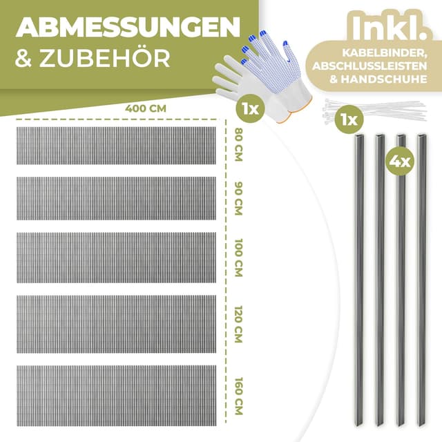 Thumbnail 6 de KESSER PVC Sichtschutzmatte für Balkon & Terrasse, Windschutz mit verstärkten Lamellen (100 x 400 cm) inkl. Kabelbindern und Handschuhen, hellgrau