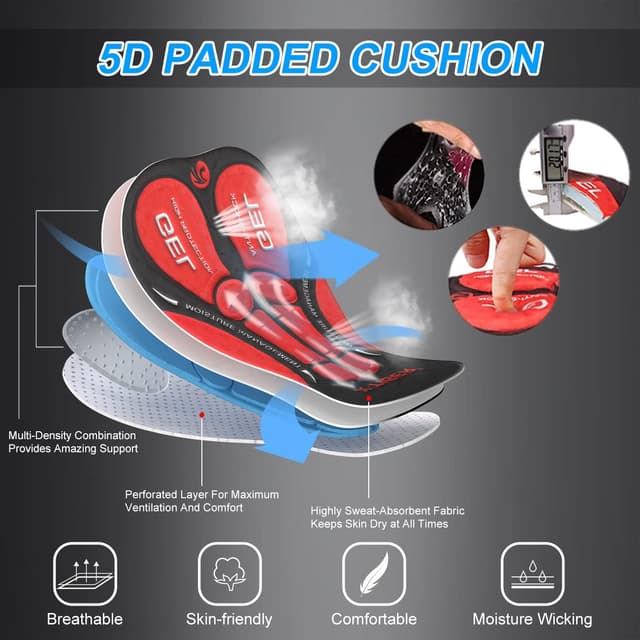 Detalle de X-TIGER Radlerhose Herren mit 5D Sitzpolster und 3 Taschen – atmungsaktiv, schnelltrocknend