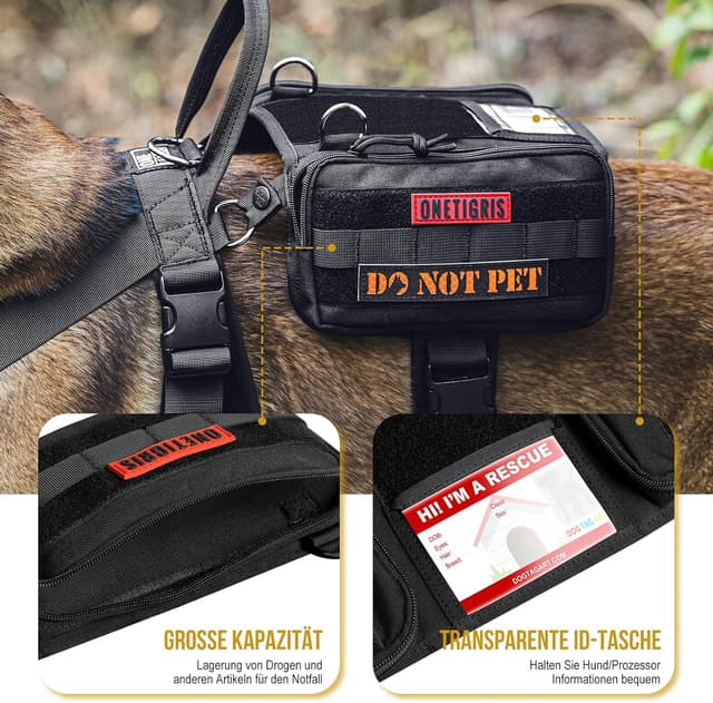 Detalle de OneTigris Servizio: pettorina per cani con 3 anelli a D in acciaio inox e grande capacità