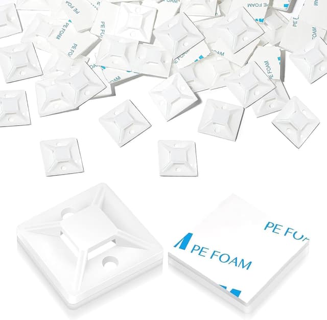 Detalle de KLJ Klebesockel für Kabelbinder 20 x 20 mm, Weiß – 100 Pack