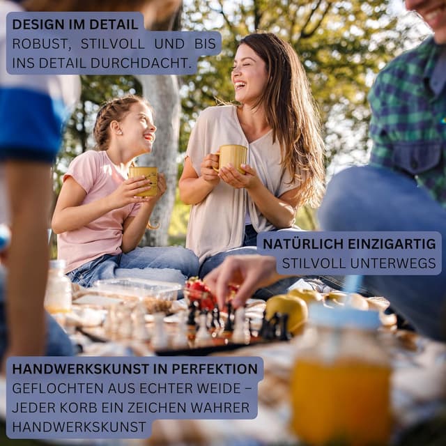 Detalle de SÄNGER Picknickkorb Borkum – 25-teiliges Set für 4 Personen mit integriertem Tisch