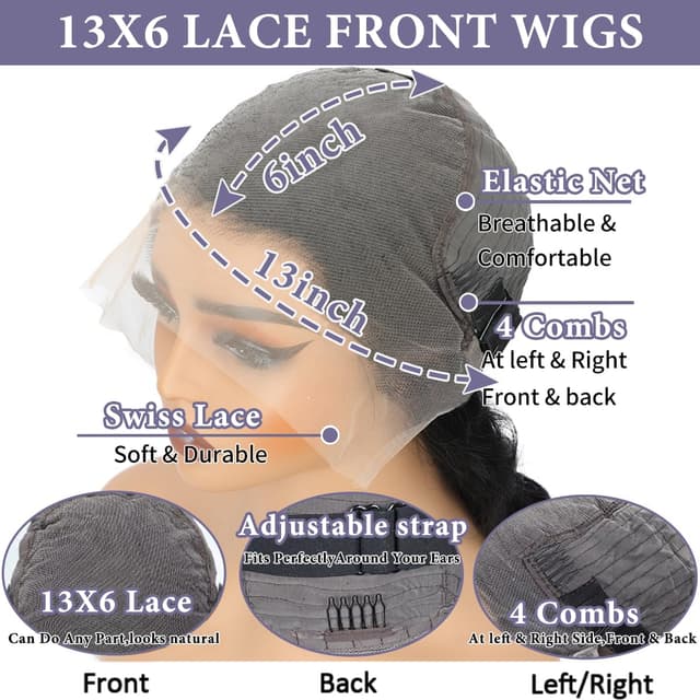 Thumbnail 6 de 30 Inch 13x6 Lace Front Wig (Human Hair) — Body Wave, HD Transparent Lace, 200% Density
