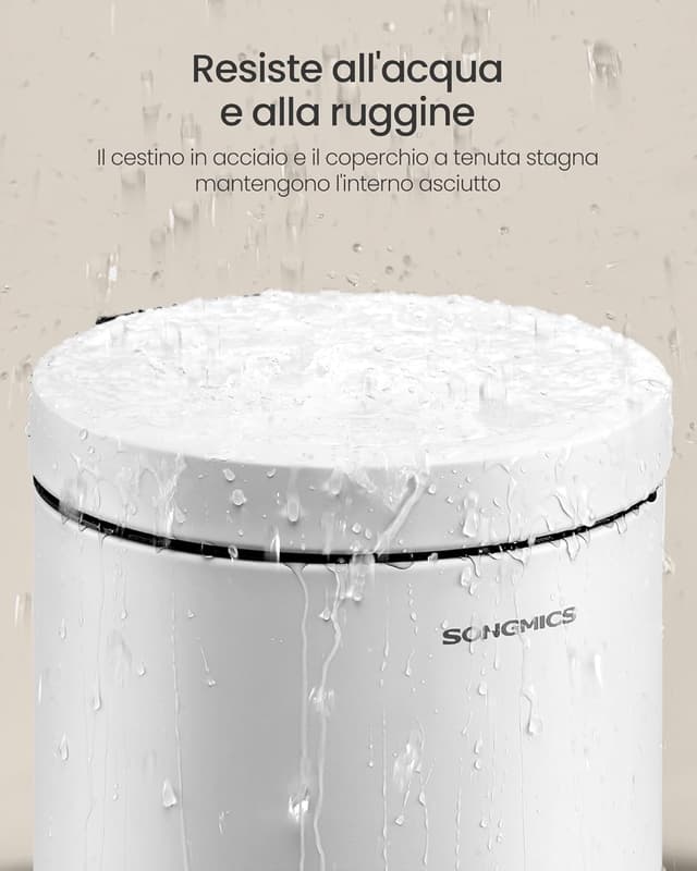 Detalle de SONGMICS LTB013WZ01 cestino da bagno da 3 L con pedale e chiusura morbida, bianco nuvola