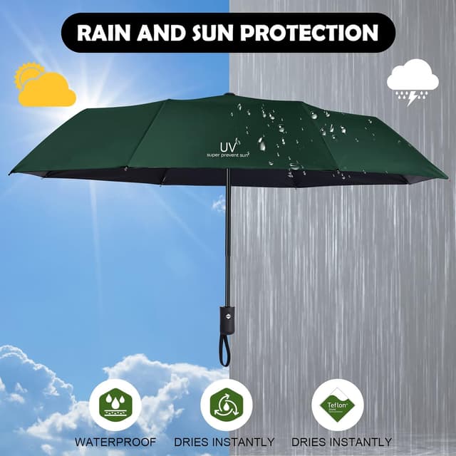 Detalle 1 de Vicloon Regenschirm Taschenschirm mit Auf-Zu-Automatik – sturmfest, 210T Teflon-Beschichtung (Tiefwassergrün)