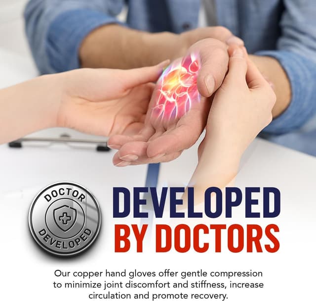 Detalle 2 de Dr. Arthritis full length arthritis gloves with copper compression fabric and doctor-written handbook