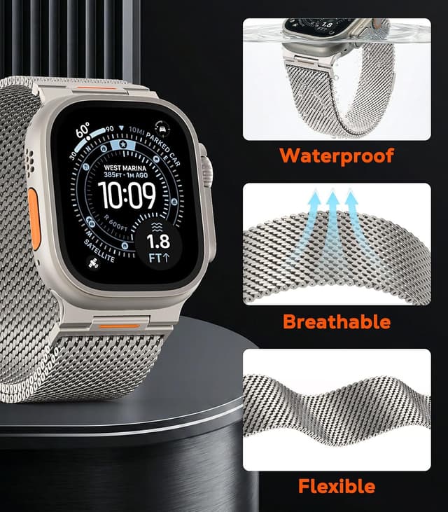 Detalle 2 de Astorgos cinturino in metallo in acciaio inox con chiusura magnetica per Apple Watch 49/46/45/44/42 mm