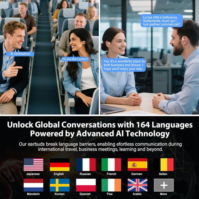 Detalle de QXUFV cuffie traduzione simultanea 164 lingue open-ear con AI traduttore