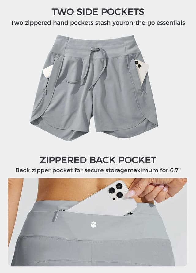 Detalle 2 de WILLIT Damen Sportshorts kurz mit High Waist, Schnelltrocknend und 3 Taschen (7" INSEAM)