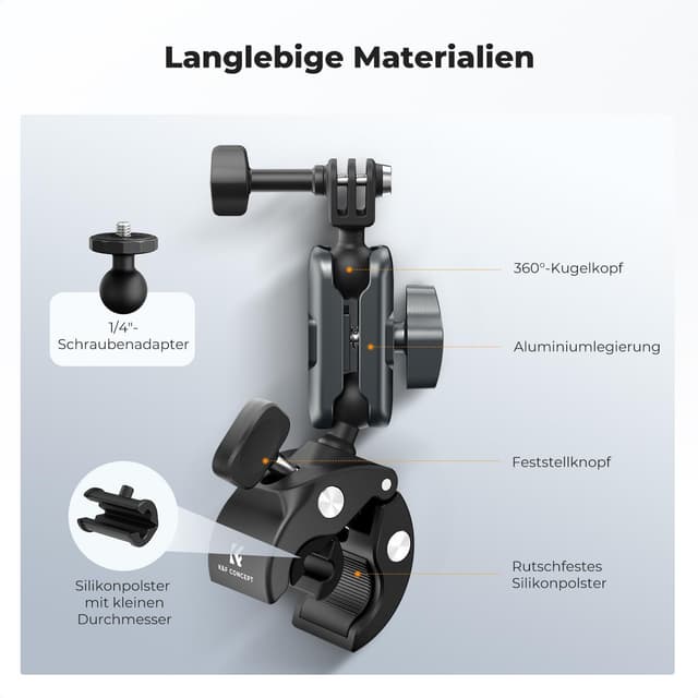 Thumbnail 6 de K&F CONCEPT Motorrad- & Fahrradhalterung für Actioncams: 360° verstellbarer Magic Arm mit Adapter (1/4")