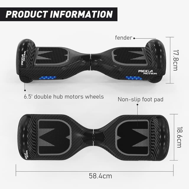 Detalle de MEGA MOTION Hoverboard für Kinder (6,5 Zoll) mit Bluetooth-Lautsprecher und LED-Rad