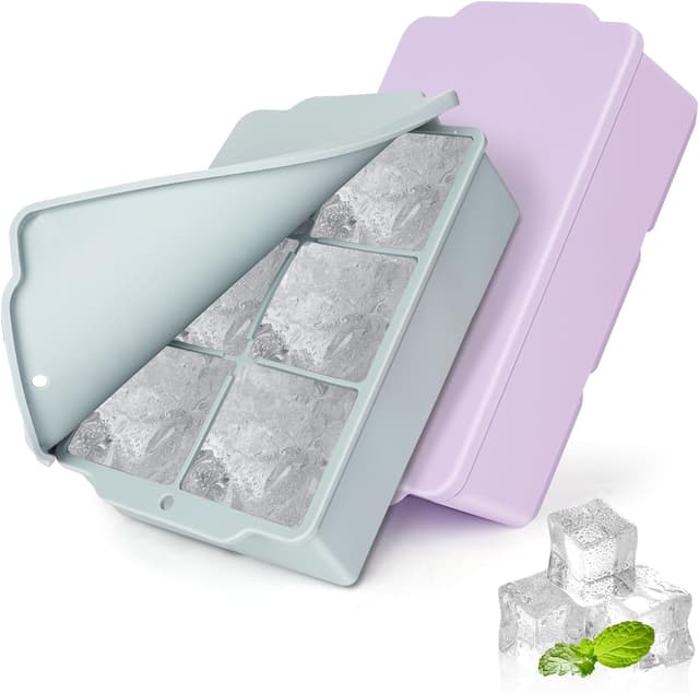 Detalle de Lifhety Eiswürfelform Silikon (2 Stück) mit Deckel – 6 große Quadrate pro Form, 5×5×5 cm