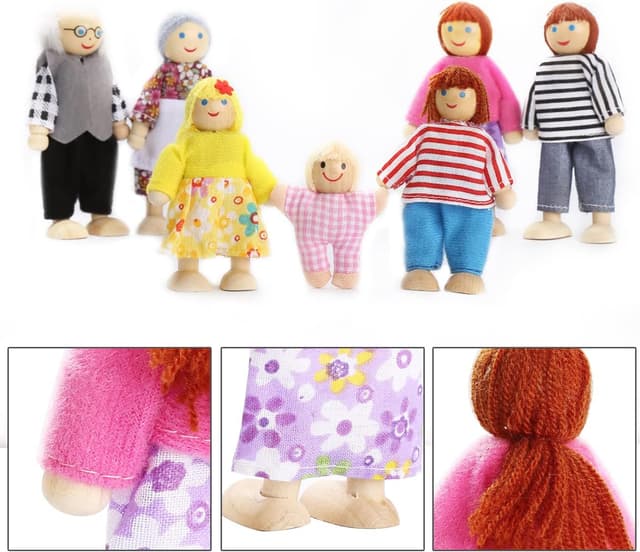Detalle de Playtee Kids Girls Lovely Happy Family Dolls Playset (Wooden Figures Set of 7)