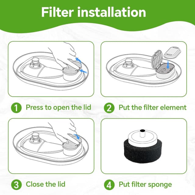 Detalle de KOMABLEN 24 filtri di ricambio per fontanella per gatti (12 filtri carbone attivo + 12 spugne in schiuma)