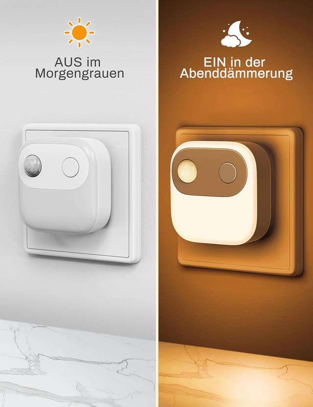 Detalle de Emeritpro Nachtlicht-Steckdose mit Bewegungsmelder und Dämmerungssensor (Bernstein, 2er-Set)