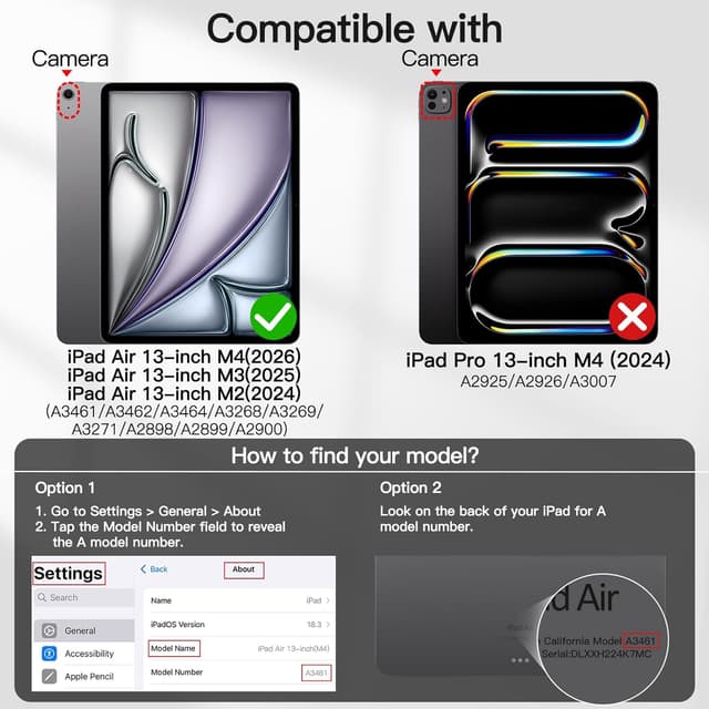 Detalle de JETech Slim Folio Case for iPad Air 13-inch (M4/M3/M2, 2026/2025/2024) with Pencil Holder, Auto Wake/Sleep – Black