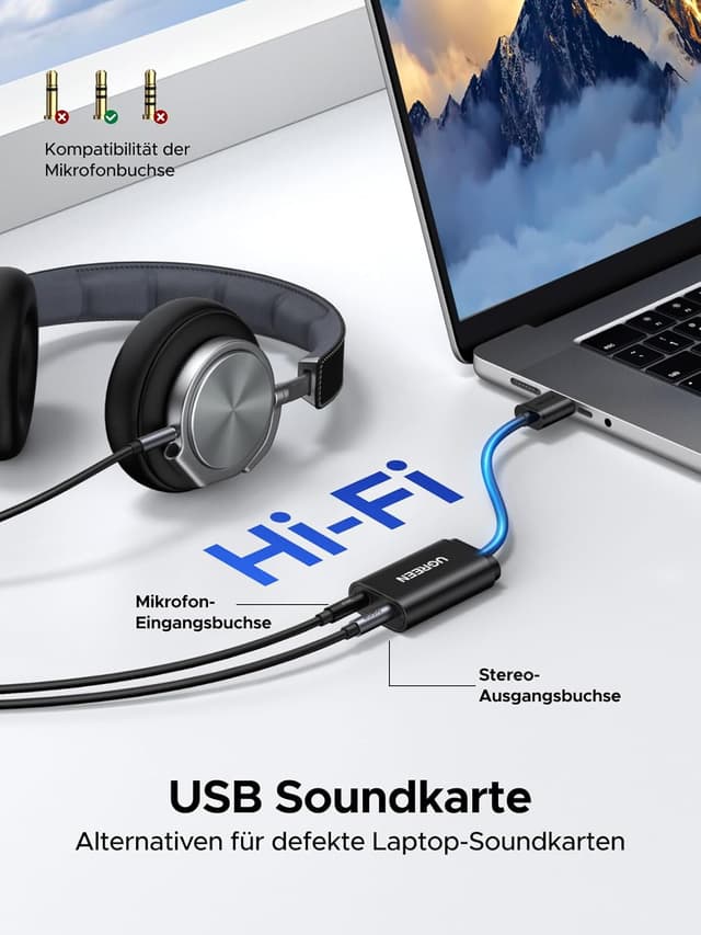 Detalle 2 de UGREEN Externe USB Soundkarte Klinke Adapter Schwarz