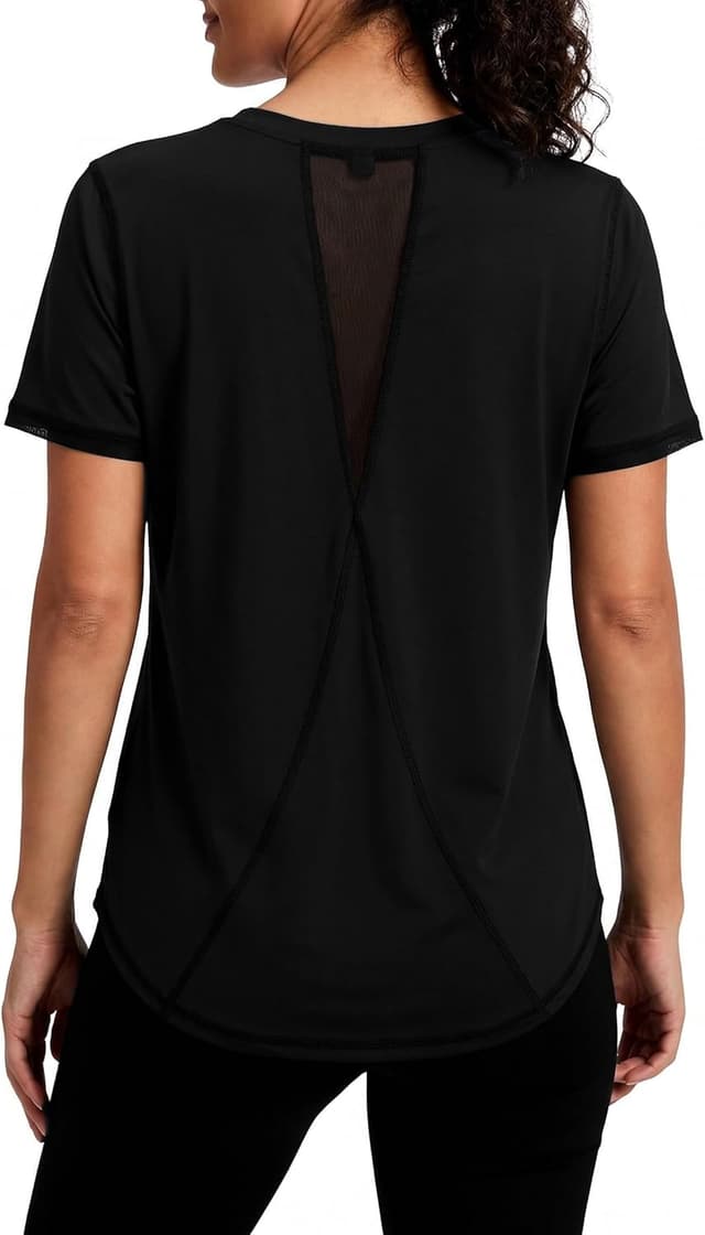 Detalle de Gyabnw maglietta sportiva donna con scollo a V, rete traspirante e tessuto ad asciugatura rapida