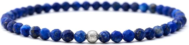 Detalle de BERGERLIN Echtes Naturstein-Perlenarmband aus Lapislazuli mit 925-Silberperle & Echtheitszertifikat – Unisex